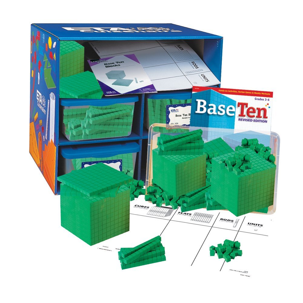 hand2mind Green Foam Base Ten Blocks Complete Set, Place Value Blocks, Counting Cubes, Base 10 Math Manipulatives, Teacher Supplies for Math Classroom, Montessori Math Materials (Set of 644)