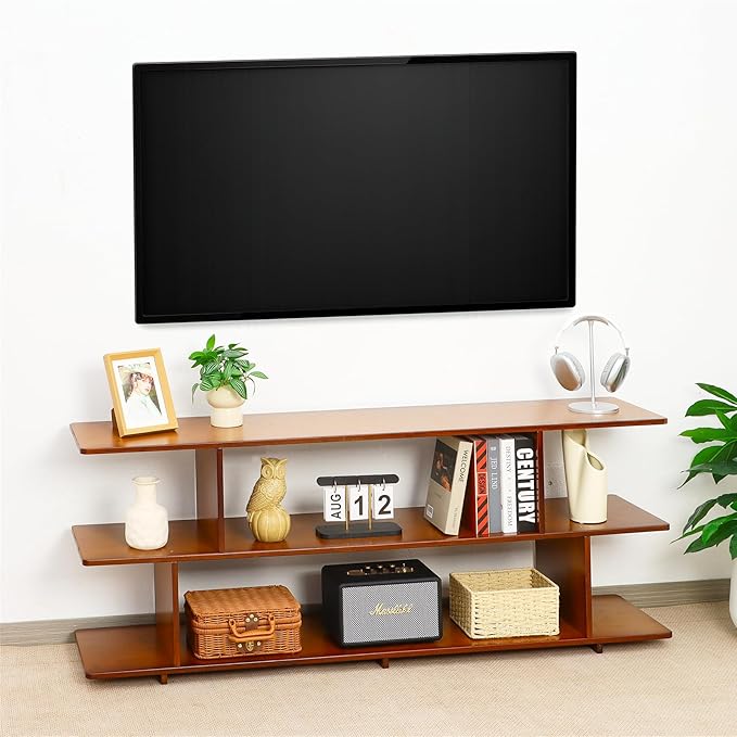 Bamboo TV Stand for TVs up to 65", 3 Tier Accent Entertainment Center