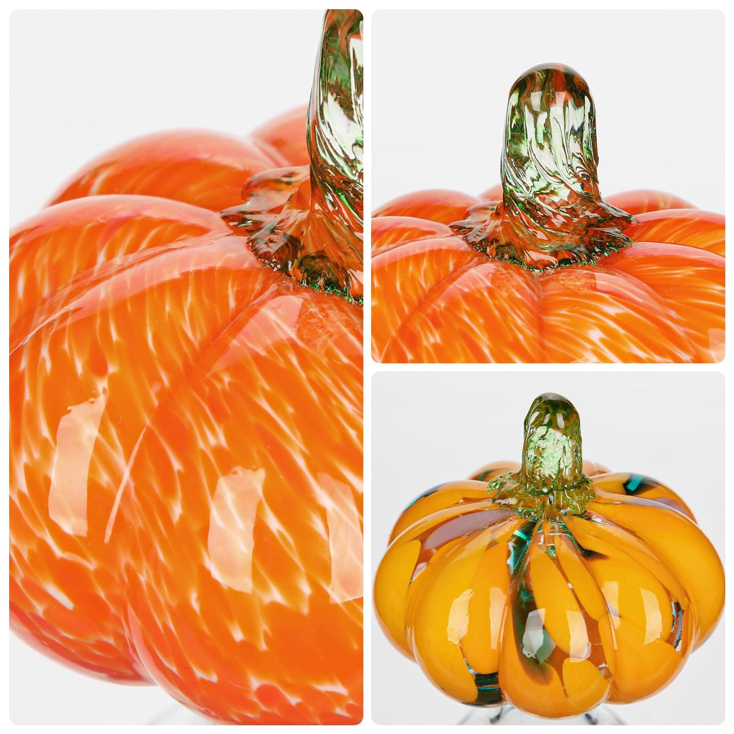 Glass Pumpkin Fall Decor Set – 2 PCS Handblown Pumpkins for Autumn Decorations, Halloween, Thanksgiving, Harvest Table Centerpiece, Mantel Fall Accents
