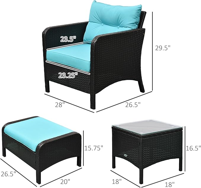 Outsunny 5 Pieces Rattan Wicker Lounge Chair Outdoor Patio Conversation Set