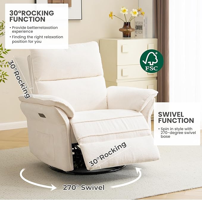 Oversized Power Recliner Chair Swivel Glider
