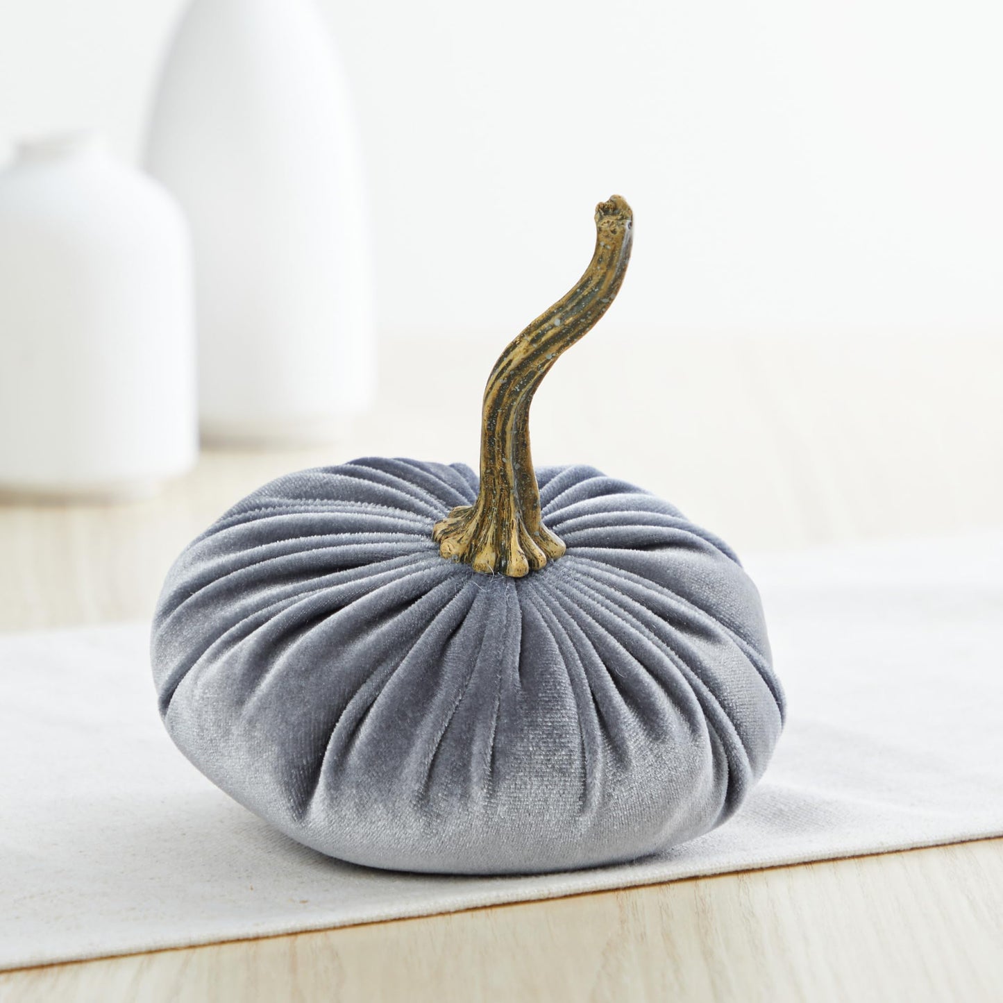 Your Heart's Content Set of 3 Small Velvet Pumpkins, Fall Wedding Centerpiece, Modern Rustic Farmhouse, Mantel Decor, Thanksgiving, Classic Gift (Sm Gray Taupe Ivory)
