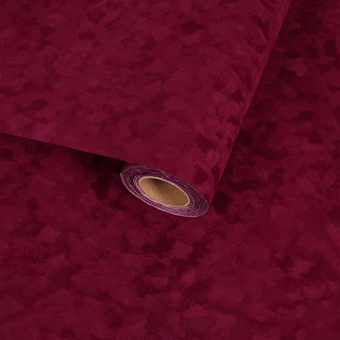 Dark Red Self Adhesive Velvet Flocking Liner, Soft Fabric Contact Paper