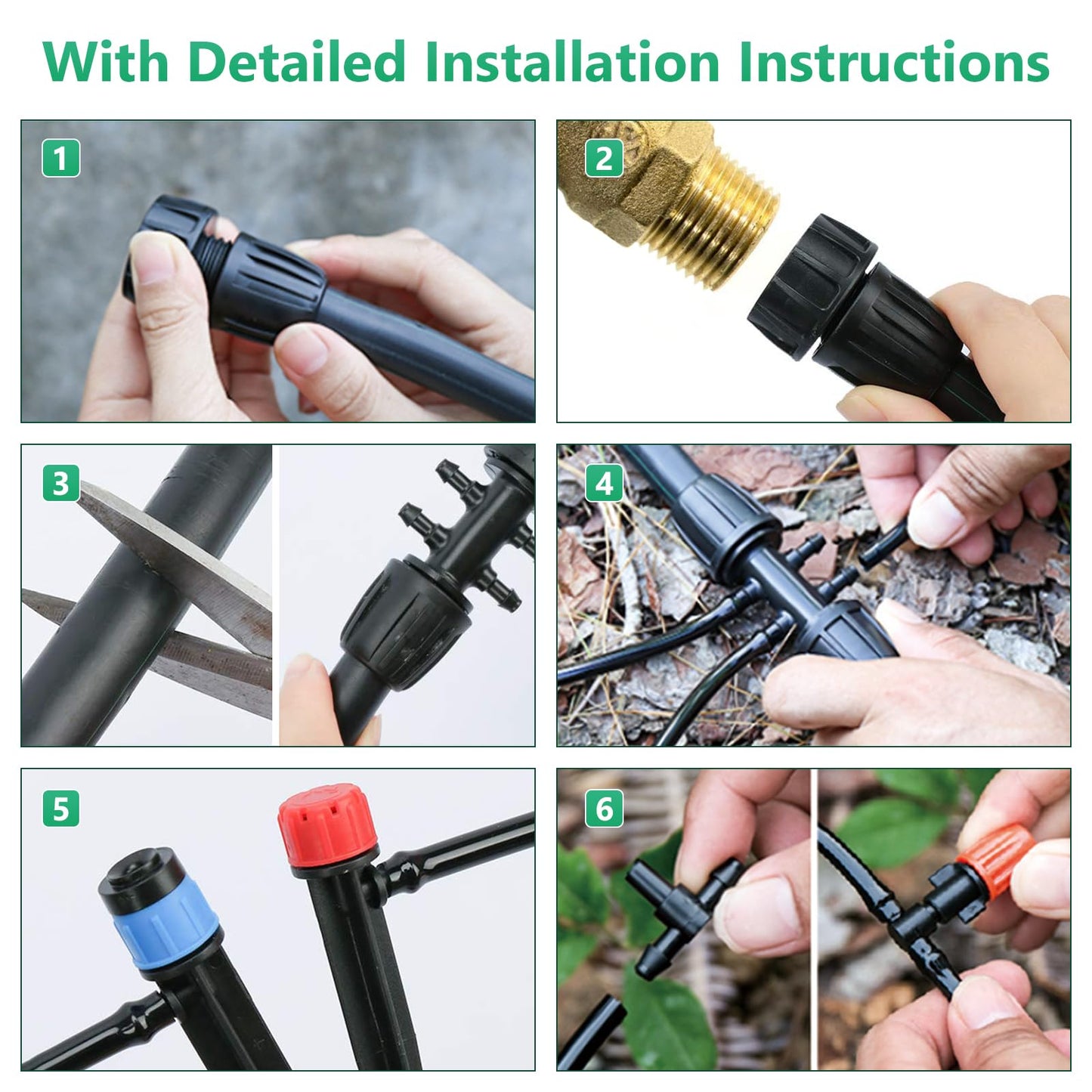 HEKIWAY 256FT Automatic Drip Irrigation System Kit,Automatic Garden Watering Misting System for Greenhouse, Yard, Plant ，Lawn with 1/2 inch Hose 1/4 inch Distribution Tubing and Accessories