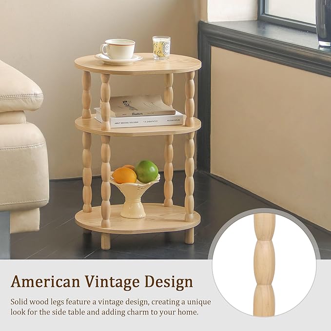 MaxSmeo End Table with Charging Station, Small Oval Side Table