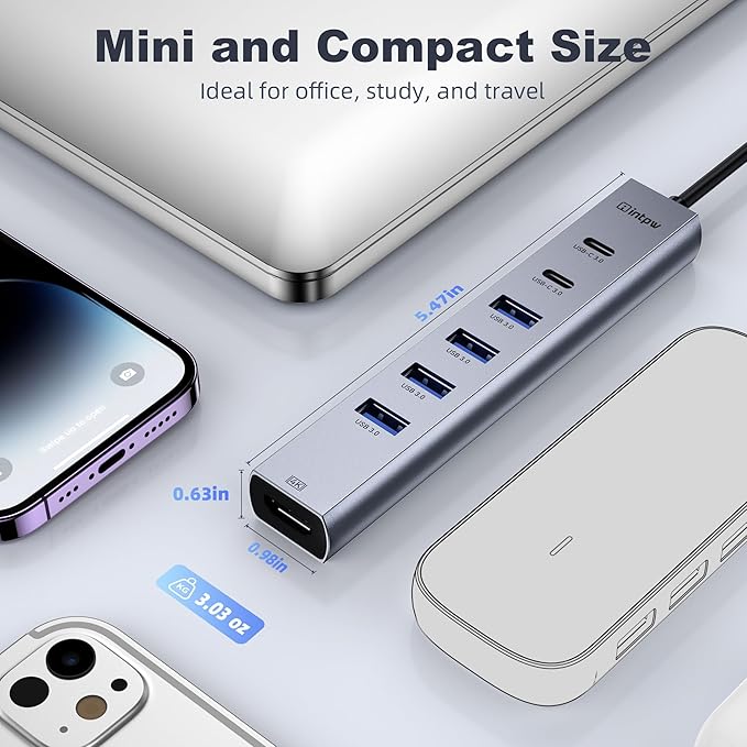 intpw USB C to USB A Hub 4K HDMI 8 Ports Type C Hub USB 3.0 5Gbps Aluminum Adapter Multiport USB C Hub for Laptop, Mac, iPad, PC (1.97FT(8in1,HDMI 4K))