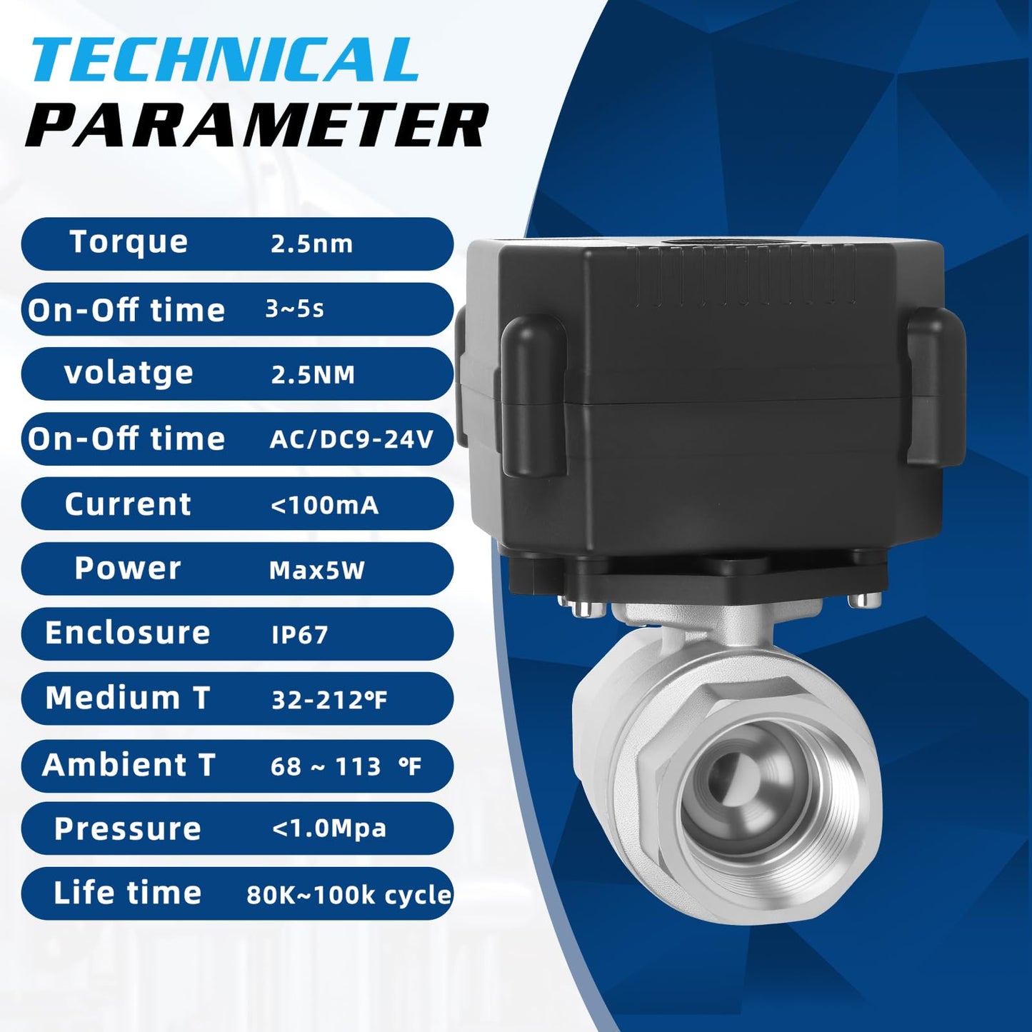 movafaFH 1" Motorized Ball Valve - 9-24V AC/DC Electric Water Valve 2 Wire Auto Return,with Full Port,Stainless Steel