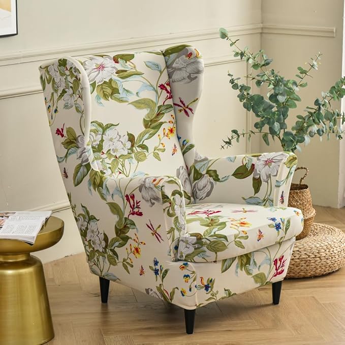 HAOYONG Wing Chair Slipcovers Printed Wingback Chair Covers 2 Pieces Wingback