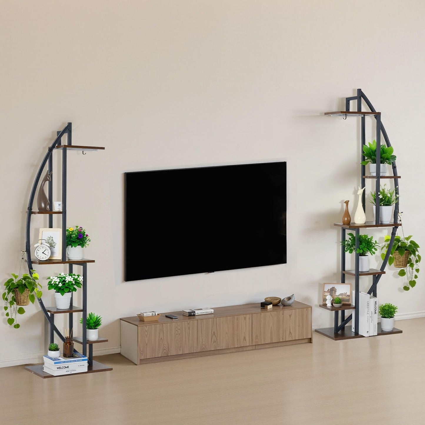 VEVOR Plant Stand Indoor with Grow Lights, 63 in Tall 6-Tiered Lighted Plant Shelf, 2 Pack Metal Corner Plants Holder, 3 Timer & 10 Brightness, Half-Moon Shaped Flower Display Rack for Living Room
