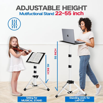 Projector Stand, 22 to 55 Inch Laptop Stand,Projector Tripod with Phone Holder,Tripod for Projector,DJ Equipment,Projector Stand for Outdoor Movies,Office, Home, Stage or Studio (White)