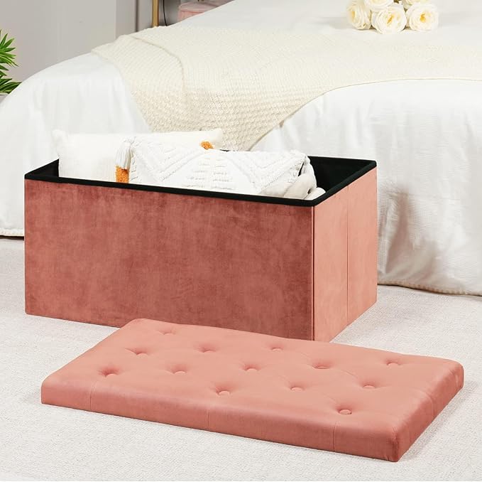 B FSOBEIIALEO Folding Storage Ottoman, Long Ottomans Shoes Bench, Velvet