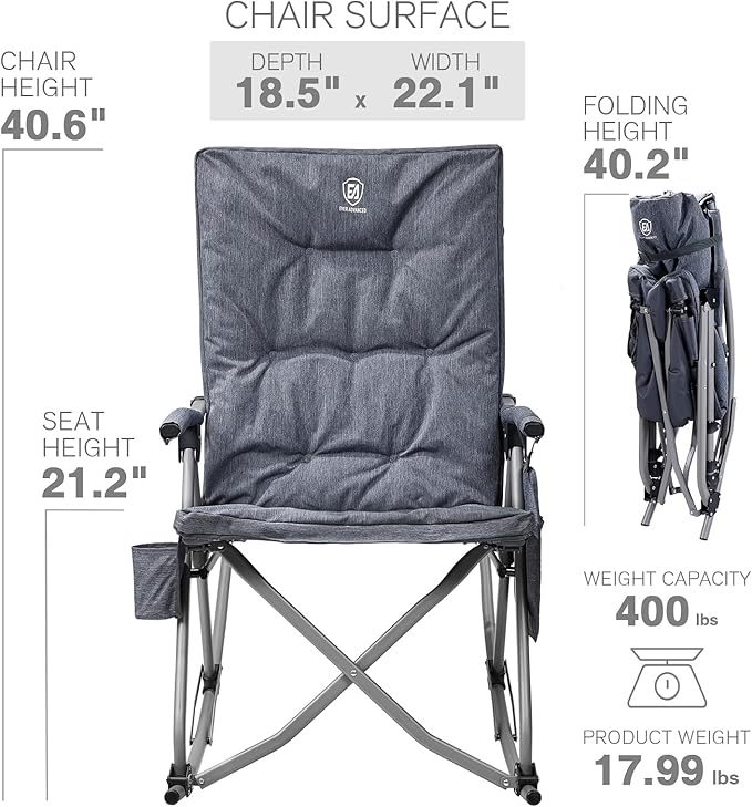 EVER ADVANCED Oversized Folding Rocking Camping Chair, Padded Portable Rocker