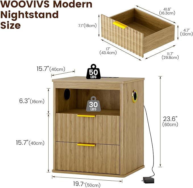 WOOVIVS Modern Nightstand Set of 2