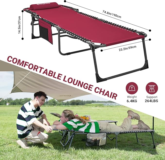 KingCamp Lounge Chair Outdoor, Folding Portable Tanning Chairs Comfy Adjustable