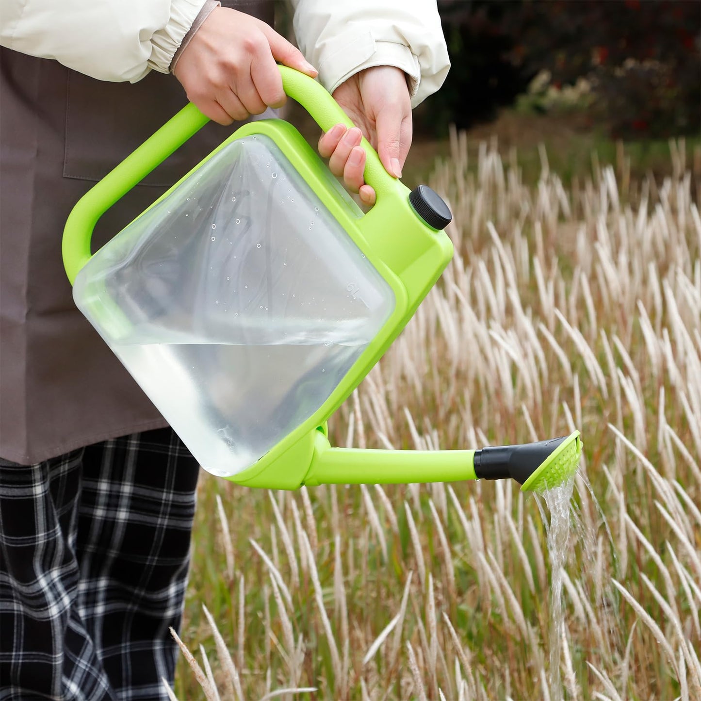 6L Foldable Watering Can with Rotating Nozzle & Long Spout for Plants, Indoor Outdoor Gardening, Clear Plastic-Green