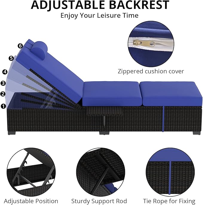 PeakPursuit Patio Lounge Chairs, Outdoor PE Wicker Chaise Lounge Set of 2
