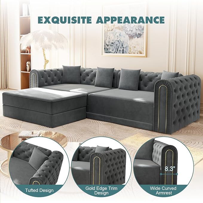 90.6'' Velvet Folding Floor Sofa Bed