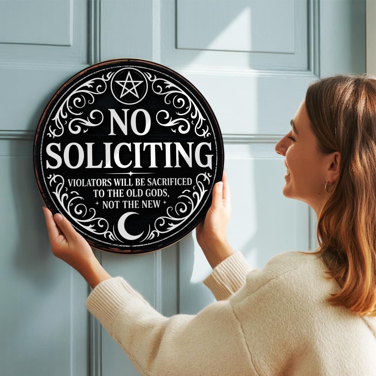 Gothic Gifts No Soliciting Sign for House Front Door, Witchy Gift No Soliciting Sign for Halloween