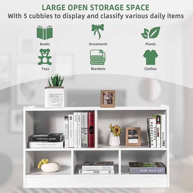 Tangkula 5 Cube Bookcase, 2 Tier Wooden Storage Open Bookshelf, Kid's Playroom