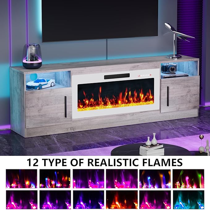 PRETZI Fireplace TV Stand with 36" Fireplace Up to 80" TVs, Remote Control