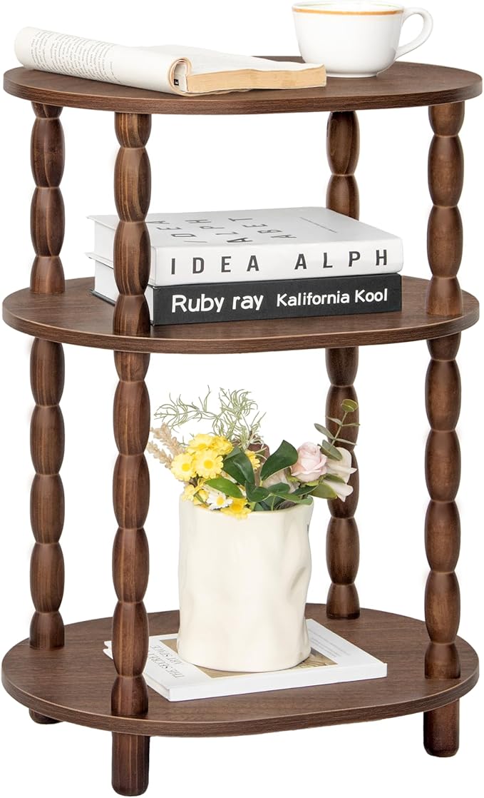 MaxSmeo Small Side Table, 3-Tier Small End Table, Modern Oval Night Stand