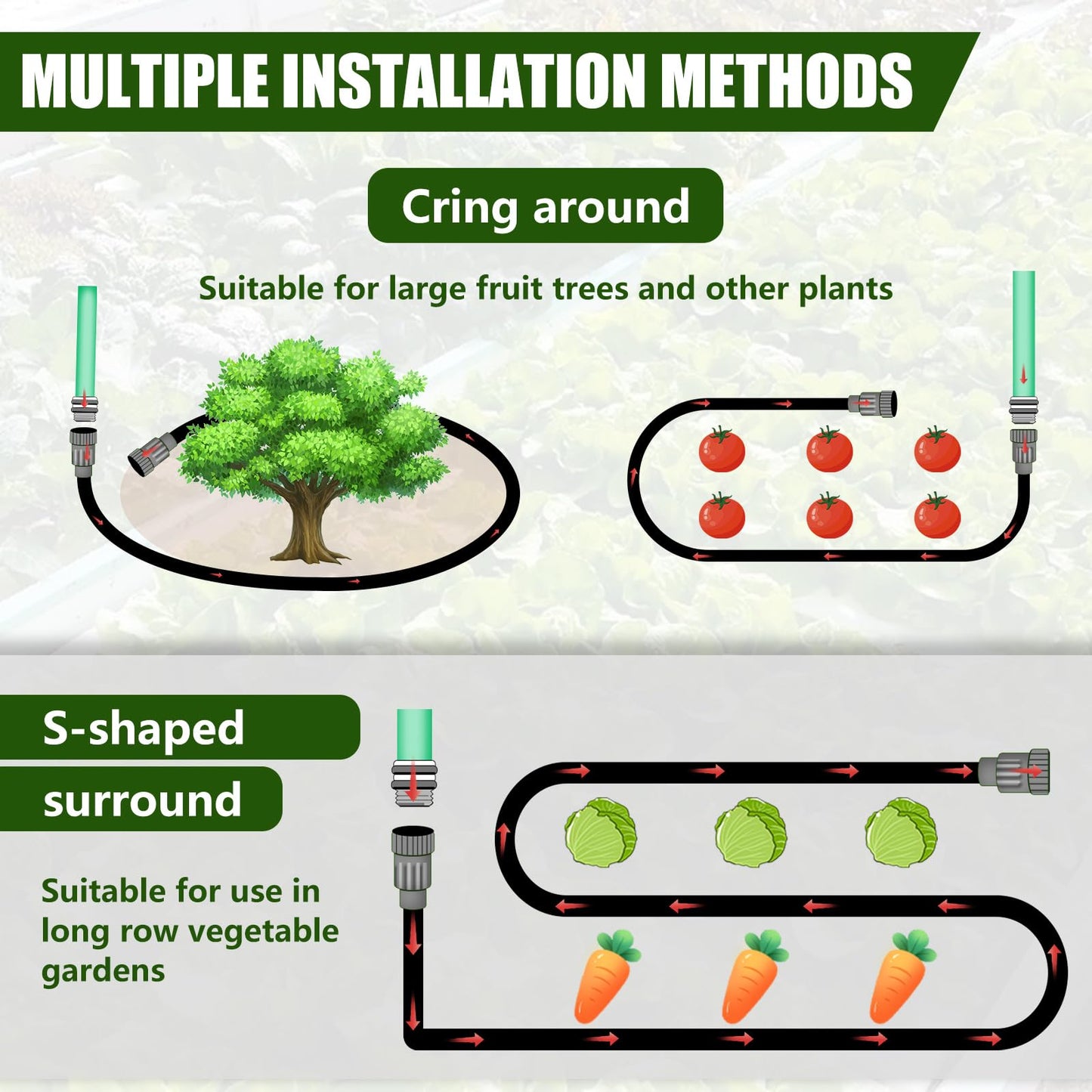 Soaker Hose 50FT, Heavy Duty Double Layer Design Flat Garden Soaker Hose, Saves 80% Water & Leak-free Design Water Hose with Holes For Garden, Lawn, Flower Bed, Vegetable Field