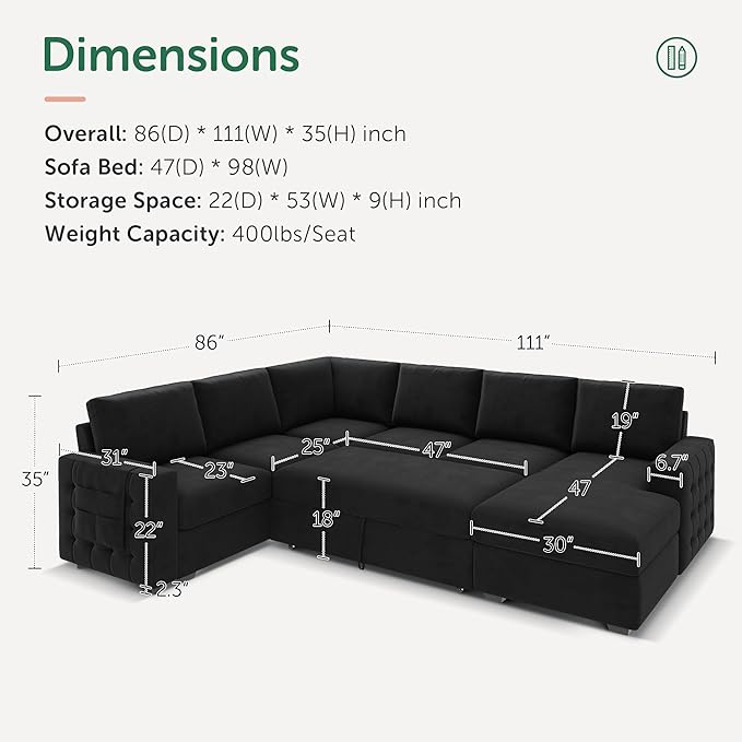HONBAY Sectional Sleeper Sofa