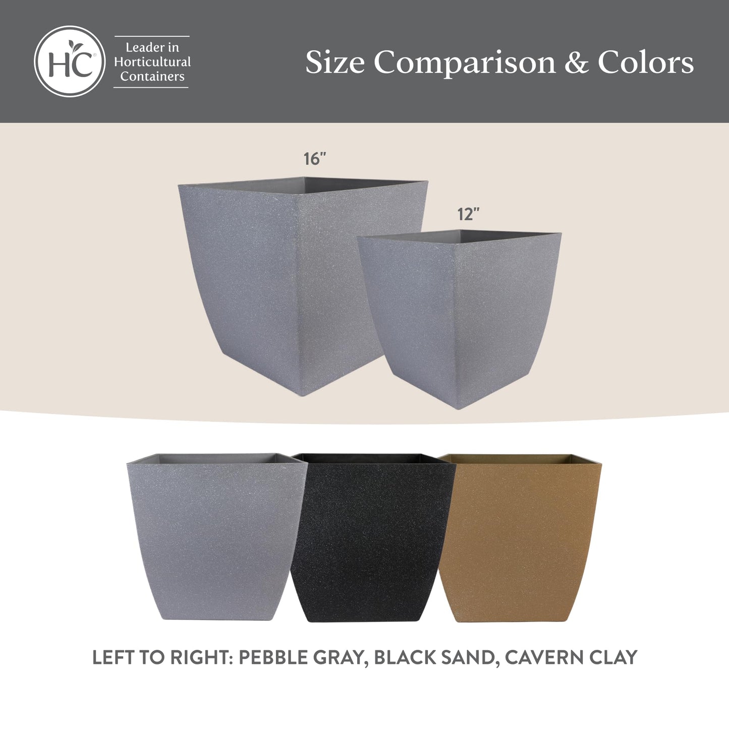 The HC Companies Santa Fe Square Self-Watering Pot - Lightweight Plastic Planter for Herbs & More - Durable Plant Pots for Indoor Plants & Outdoor Plants (12" Black Sand, Pack 1)