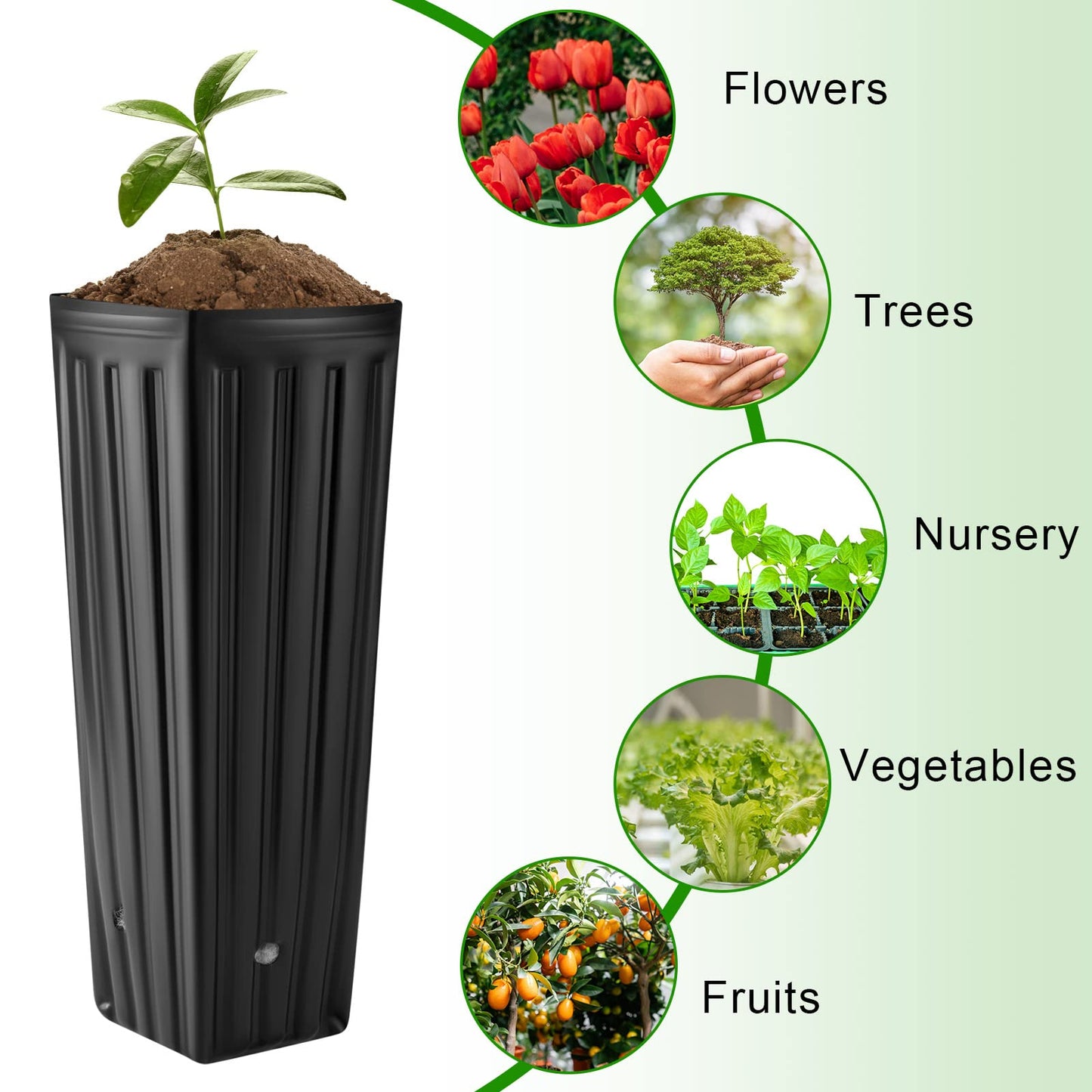 Nuenen 300 Pcs Tall Pot Plastic Deep Plant Nursery Pots Black Seedling Flower Plant Container with Drainage Holes for Indoor Outdoor Gardening (11.8" H X 3.9" W)