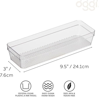 Oggi Clear Drawer Organizer - 3" X 9.5" - Ideal for Organizing Kitchen Drawers, Office, Desk, Silverware, Kitchen Utensils, Cosmetics and Bathrooms