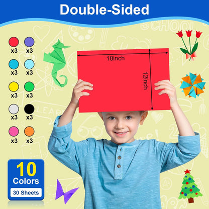 30 Pcs Poster Board Colorful Paper 12x18, ROOKEA Vision Boards Bulk Blank Graphic Display Posterboard Card Paper for Kids School Classroom Arts Craft Projects Drawing Scrapbooking