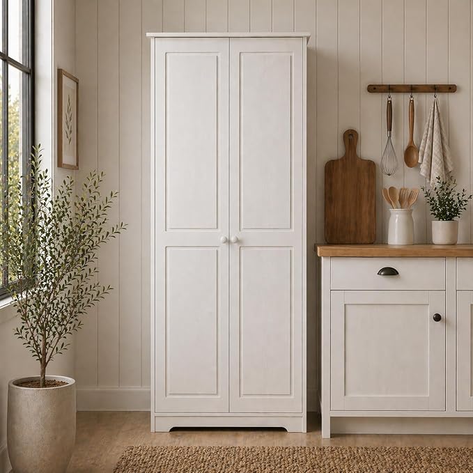 From the Tree Furniture Solid Pine Pantry Cabinet — 72" Tall White Kitchen