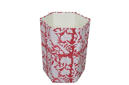 Generic 3.3 Gallon Cotton Hand Block Printed Paper Waste Basket |Small Decorative Trash Can for Housewarming Gifts in Living Room, Bedroom, Bathroom | Eco-Friendly, Plastic-Free (1, RED White MOR)