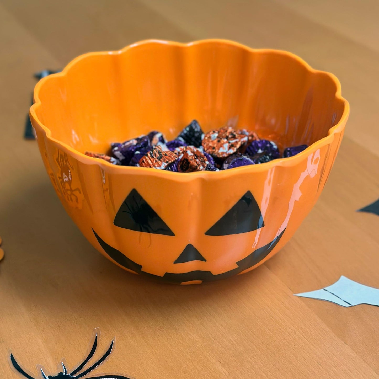 UP Halloween Pumpkin Melamine Candy Bowl, Mixing Bowl for Charcuterie, Food, Fruit, Salad, and Snack, BPA-Free, Dishwasher Safe, Shatter-Proof, Orange, 9 Inch