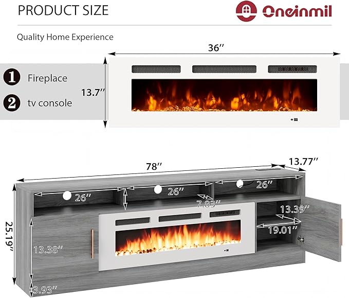 oneinmil 78" Fireplace TV Stand