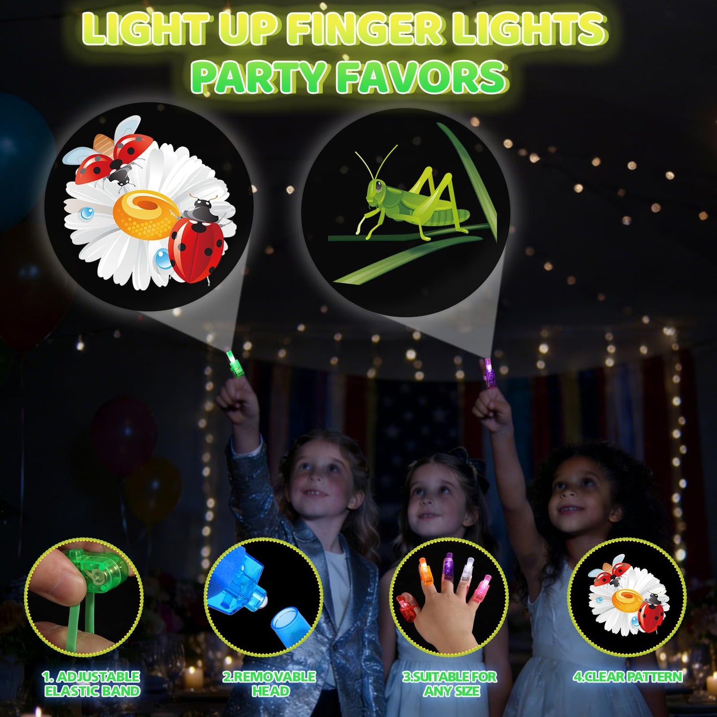 Sauyoza 36 Pack Bug Party Favors LED Finger Lights, Birthday Goodie Bags, Insects Glow in the Dark Bulk for Classroom Rewards, Party Supplies & Treasure Box Gifts