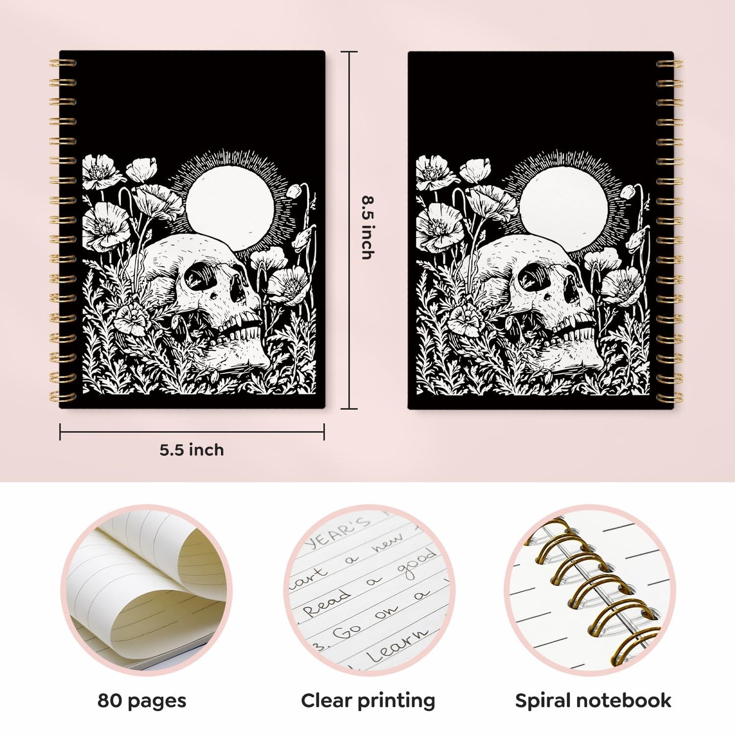 VONTP Goth Skull Spiral Notebook Journal for Office Supplies, 5.5x8.3