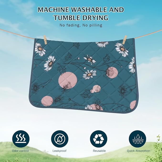 IEUUMLER Washable Pee Pads for Dogs, 2 Pack Non-Slip & Waterproof Pack Whelping Pad, Reusable Washable Puppy Potty Training Pad with Fast Absorbent for Playpen EU007 (Navy Blue Daisy, 36"X41"-2pcs)