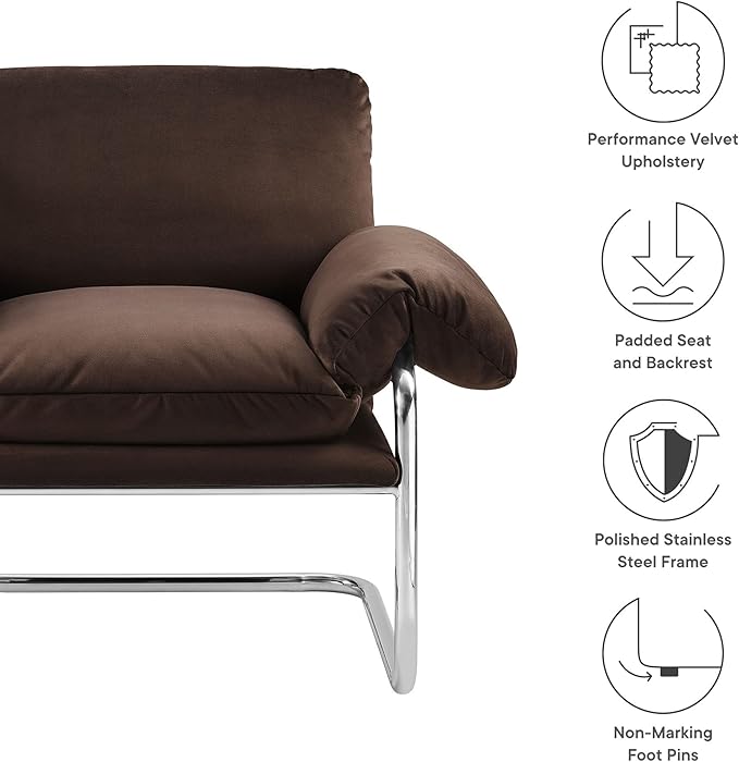 Modway Ansel Performance Velvet Accent Chair in Chocolate Brown