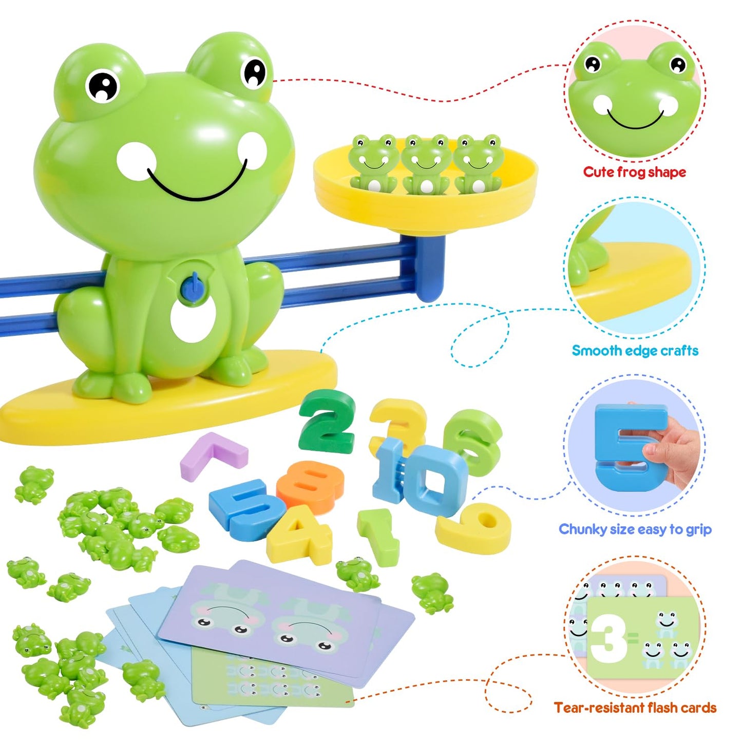 BAKAM Frog Balance Scale Toy, Number Counting Blocks Games, Montessori Math Games for Kids 5-7, Preschool Kindergarten Learning Activities, STEM Educational Toys for 3+ Year Old