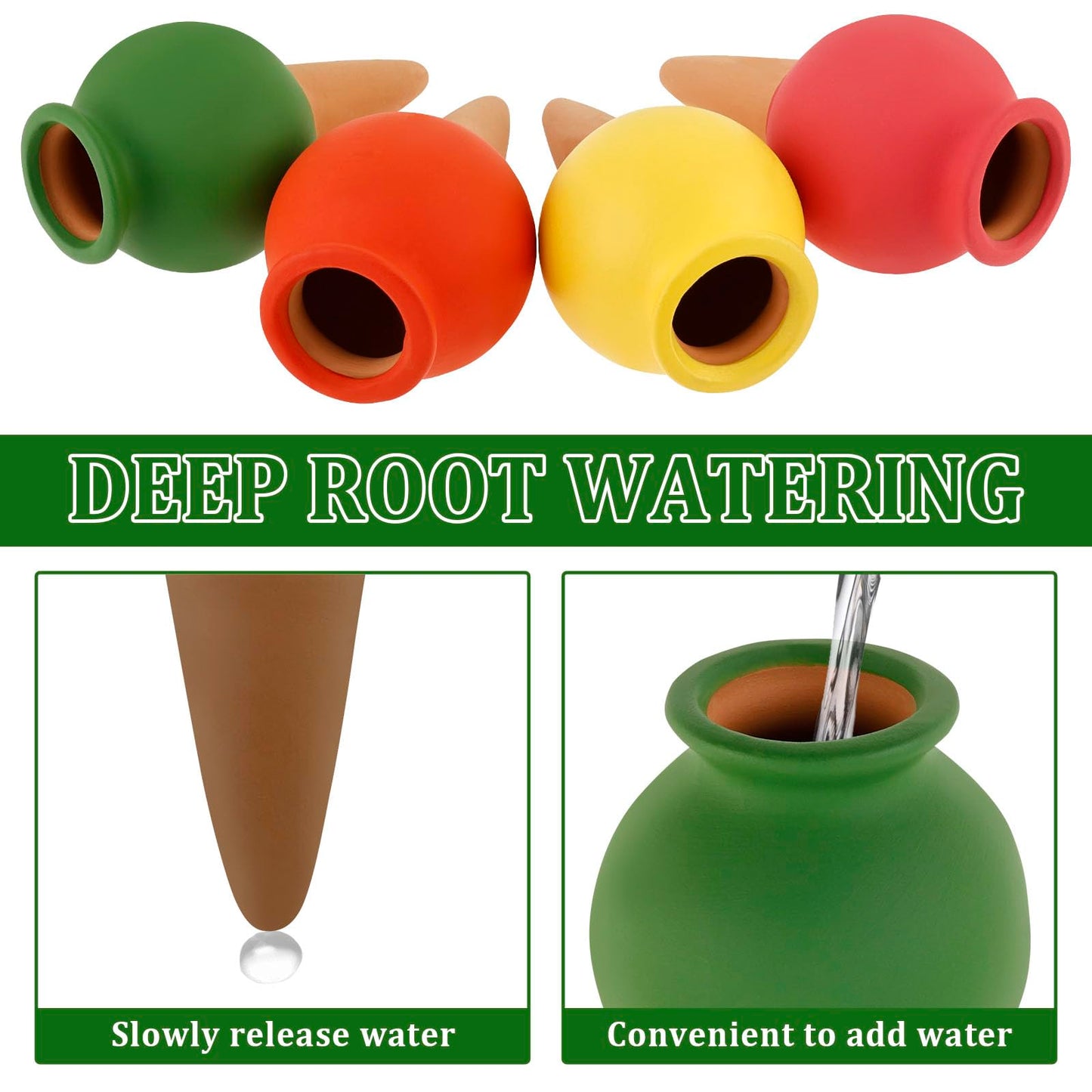 KOUISYY 8PCS Terracotta Watering Spikes, Self Watering Planter Insert Irrigation Dripper, Automatic Watering Devices, Watering Globes for Indoor Outdoor Garden Office Potted