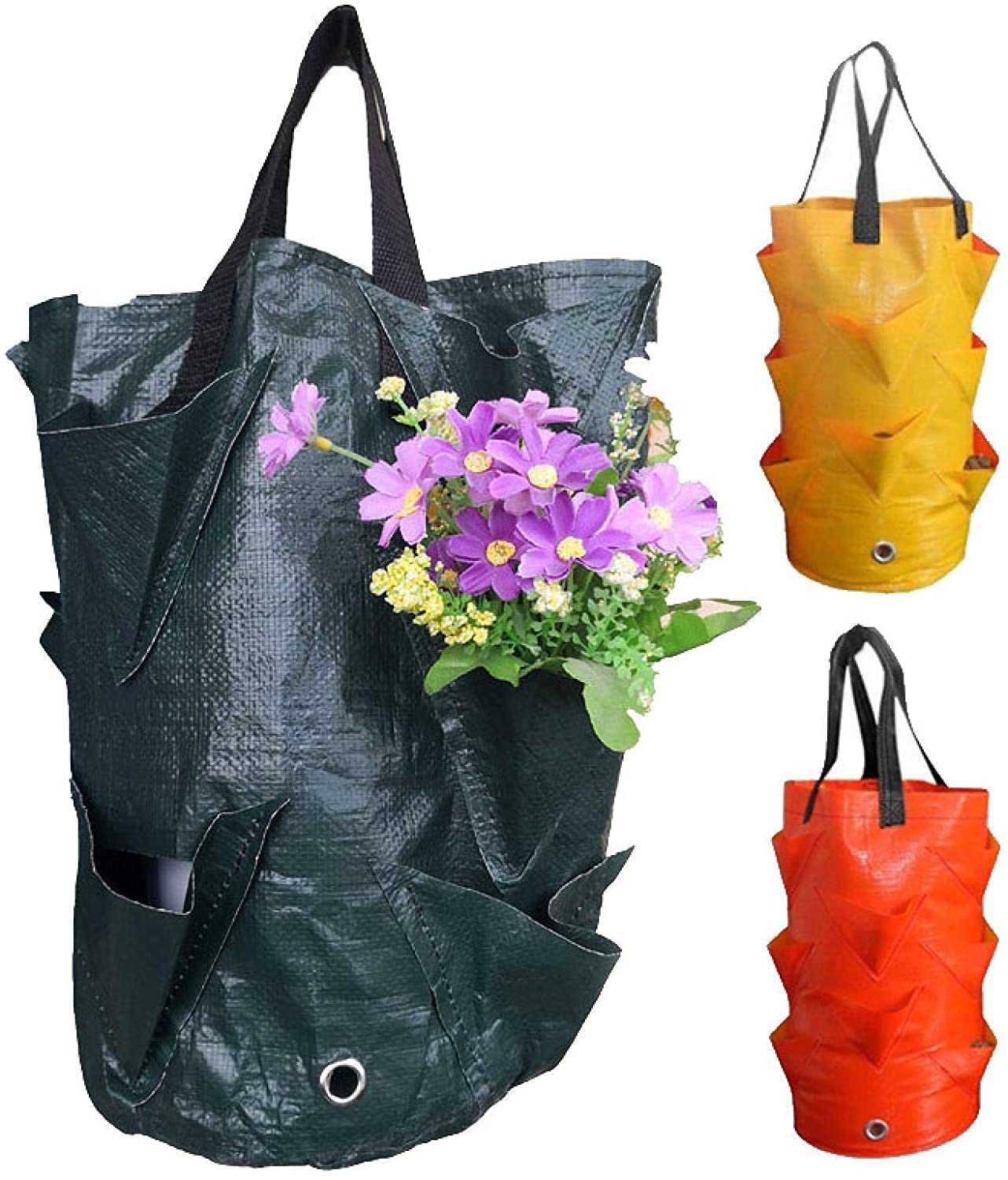 EBOCACB 3 pcs Hanging Planter Bag with Handles, Plastic Hanging Strawberry Planting Containers Strawberry Grow Bags Foldable Durable Growing Bags Grow Planter for Growing Vegetables Flowers Herb Plant