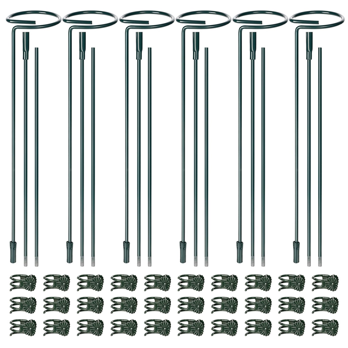 Mwellewm 6 Sets Plant Stakes 12/25/36 Inch Adjustable Plant Support Stakes Tall for Indoor Outdoor Plant Holder Stick Steel Garden Stem Pole Amaryllis Stakes with 30 Clip for Tomato Orchid Lily Flower