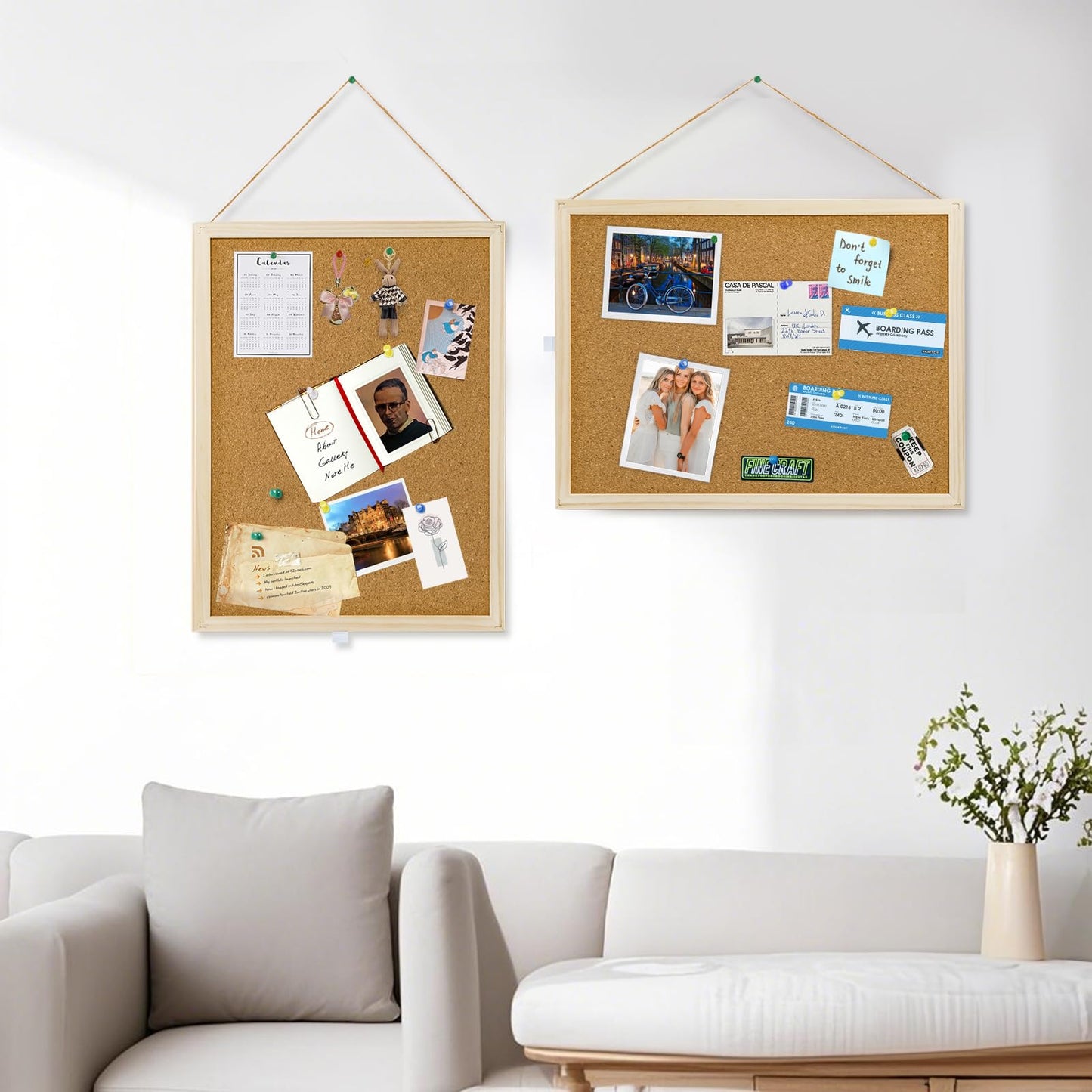 Lyellfe 4 Pack Cork Bulletin Boards, 15.7 x 12 Inch Thick Cork Tiles with Frame Push Pin Hanging Rope, Double Side Rectangle Message Notice Board for Office School Home Decor