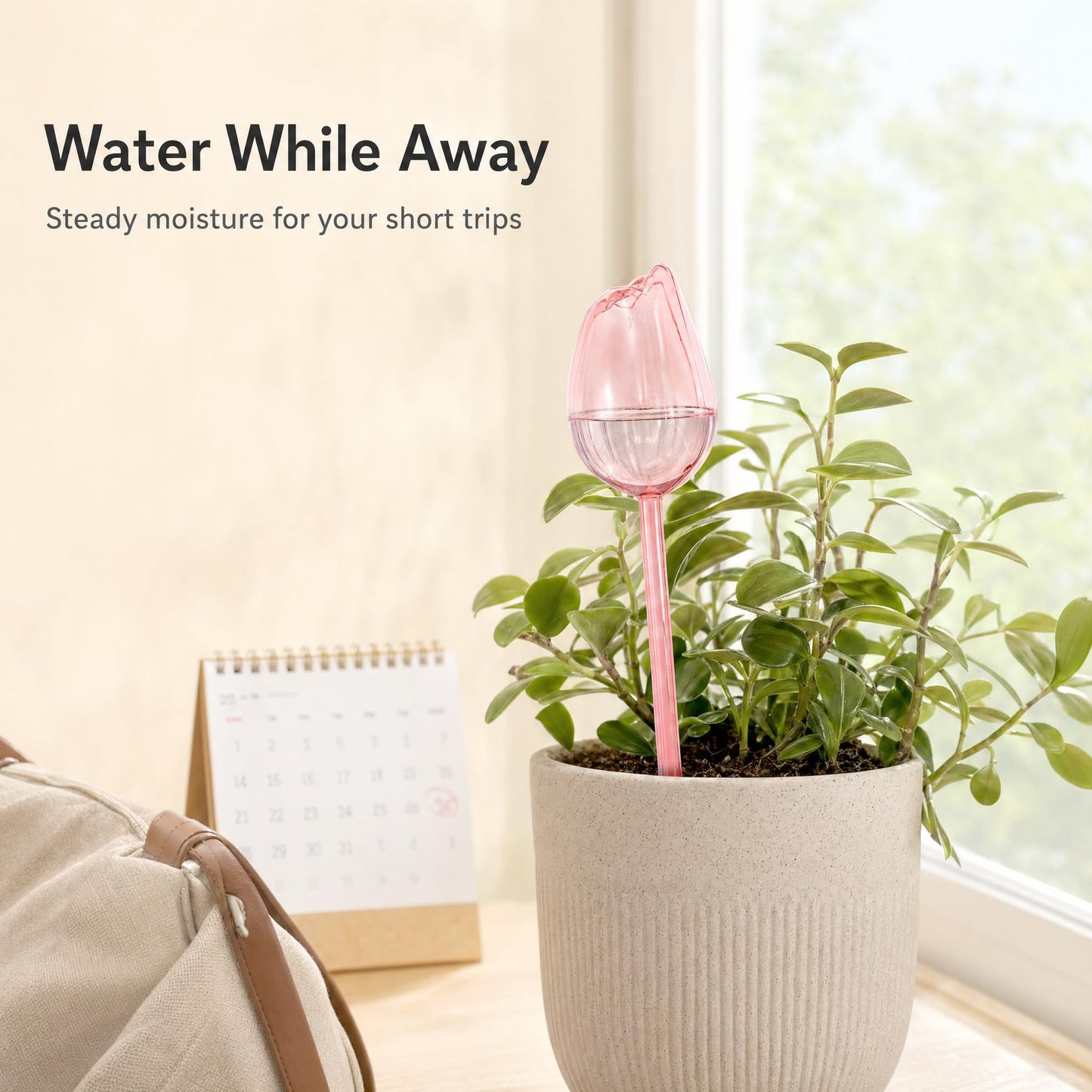 Kysren 3 Pcs Self Watering Globes for Indoor Plants - 9.6" Pink Tulip Plant Watering Devices for Vacation, Shatterproof Clear Plastic Watering Bulbs