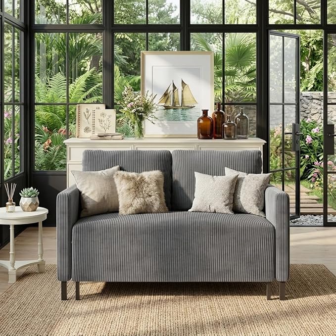 Welzona 47.2" Convertible Sofa Bed Couch, Comfy Corduroy Loveseat Sleeper Sofa