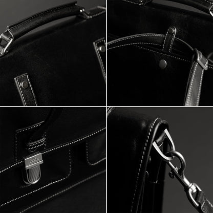 Time Resistance Leather Briefcase – Italian Handmade Leather Laptop Bag – Briefcase Convertible into Backpack