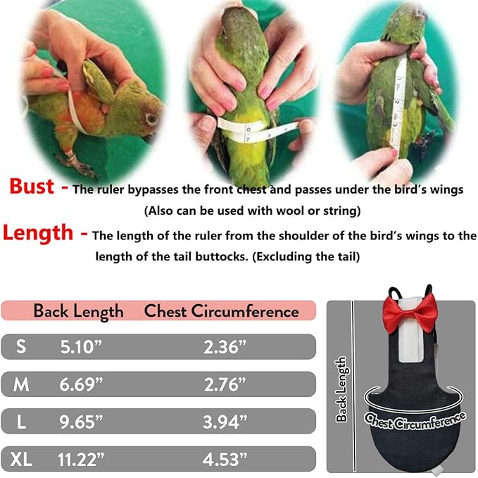 QBLEEV 2 Pack Bird Diapers, Cockatiel Tuxedo Flight Suite, Reusable Parrot Nappy Clothes Costume for Wedding Party Birthday Cosplay Photo, Pigeon Pants Urine Wet Suit for Conure Macaw Budgies Parakeet