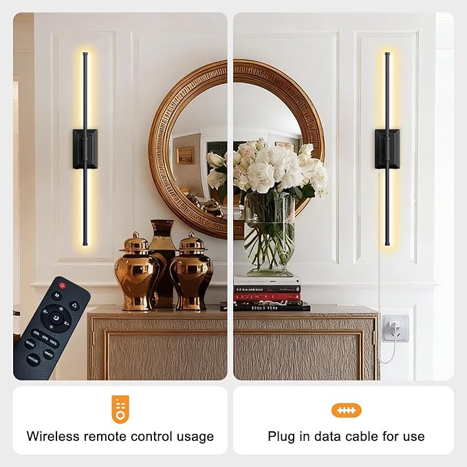 Battery Operated Wall Light Set of 2 - Gold Picture Wireless Led Plug In Walls Sconce Fixture Indoor - Art Decor Bathroom Sconces Rechargeable - Modern Bedroom Cordless Lights Fixtures with Remote