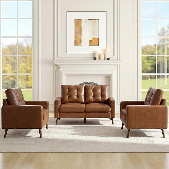 HNY Mid Century Modern 53" Loveseat Sofa, Comfy Upholstered Button Tufted Faux